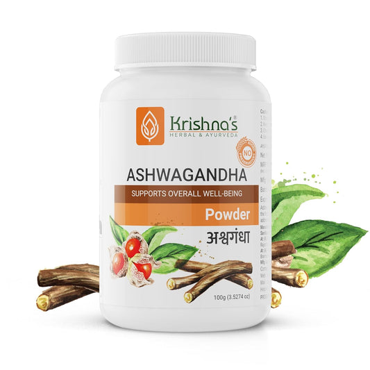 Krishna's Ashwagandha Powder Strength Vitality and Stress Management | Aswagandhada powder | Withania Somnifera | Pure Ashvagandha power | Asvagandha original powder | ashvgandha - 100 gram
