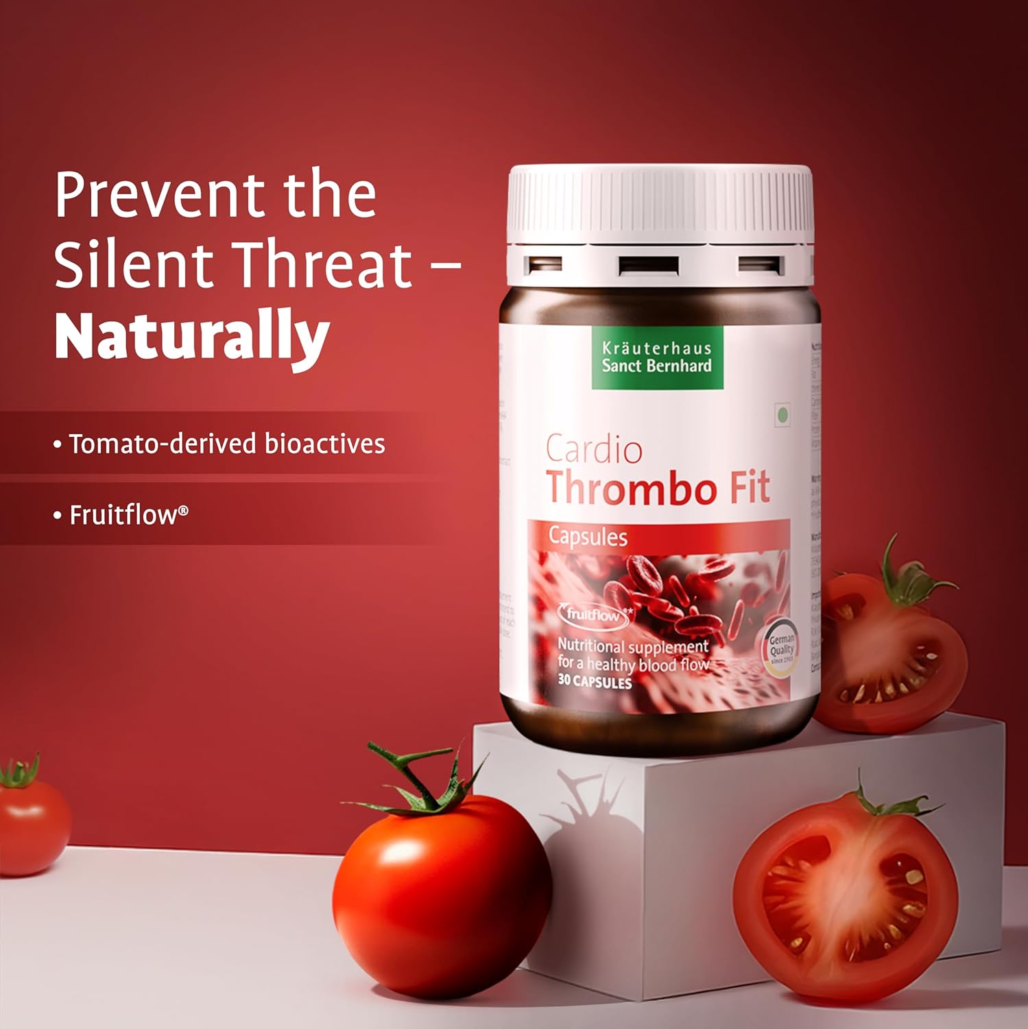 KrÃ¤uterhaus Sanct Bernhard Cardio Thrombo Fit Capsules | Heart & Blood Flow Support | Natural Formula for Healthy Cholesterol & BP | With Vitamin K2, Magnesium & Antioxidants | Vegan | 30 Capsules