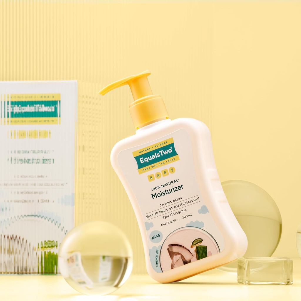 EQUALSTWO by Zydus Baby Moisturizer, 100ml, 100% Natural Coconut based Daily Baby Skin Care Body Lotion for Nourishing Skin, All Skin Types, PH 5.5, Dermatalogically Tested, No Parabens No Sulphates, (Pack 1)