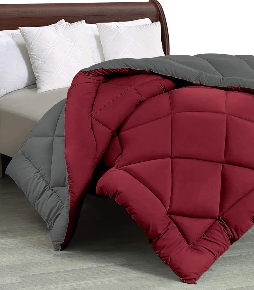 Cloth Fusion Reversible AC Comforter Single Bed Soft Microfibre Quilt Blanket for Winter Grey & Maroon