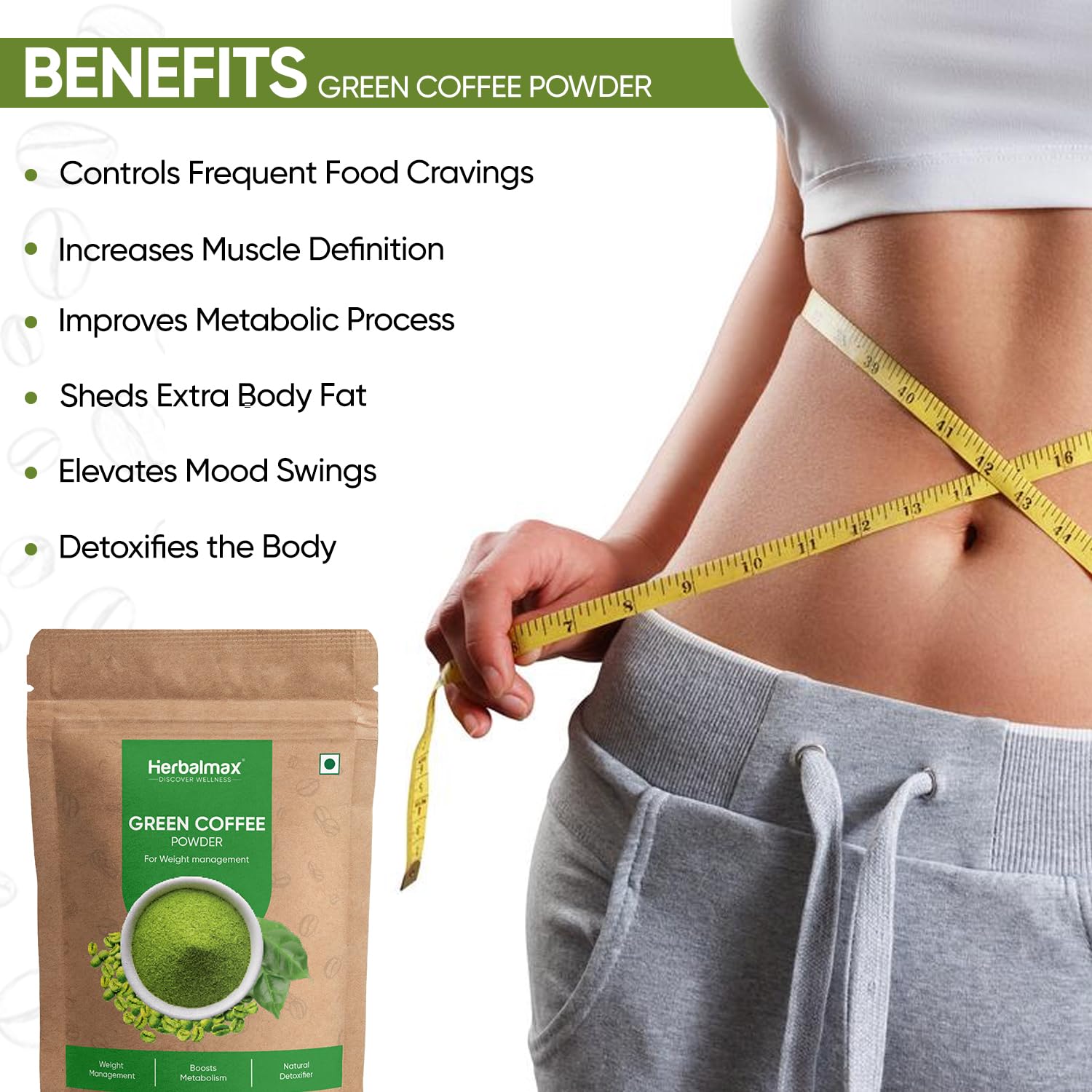 Herbal Max Green Coffee Powder | Natural Weight Management & Energy Support | Organic, All-Natural Supplement for Digestion, Metabolism & Daily Wellness | 100 g