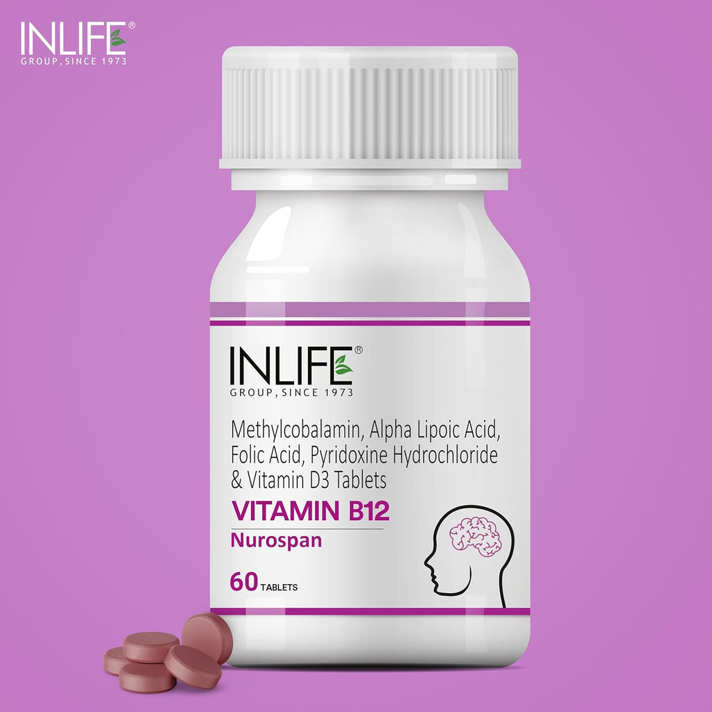 INLIFE Vitamin B12 (Methylcobalamin) 1500mcg Supplement with ALA, Folic Acid, Vitamin D3 | Nerve and Brain Health for Men & Women â€“ 60 Tablets(Pack Of 1, 60)