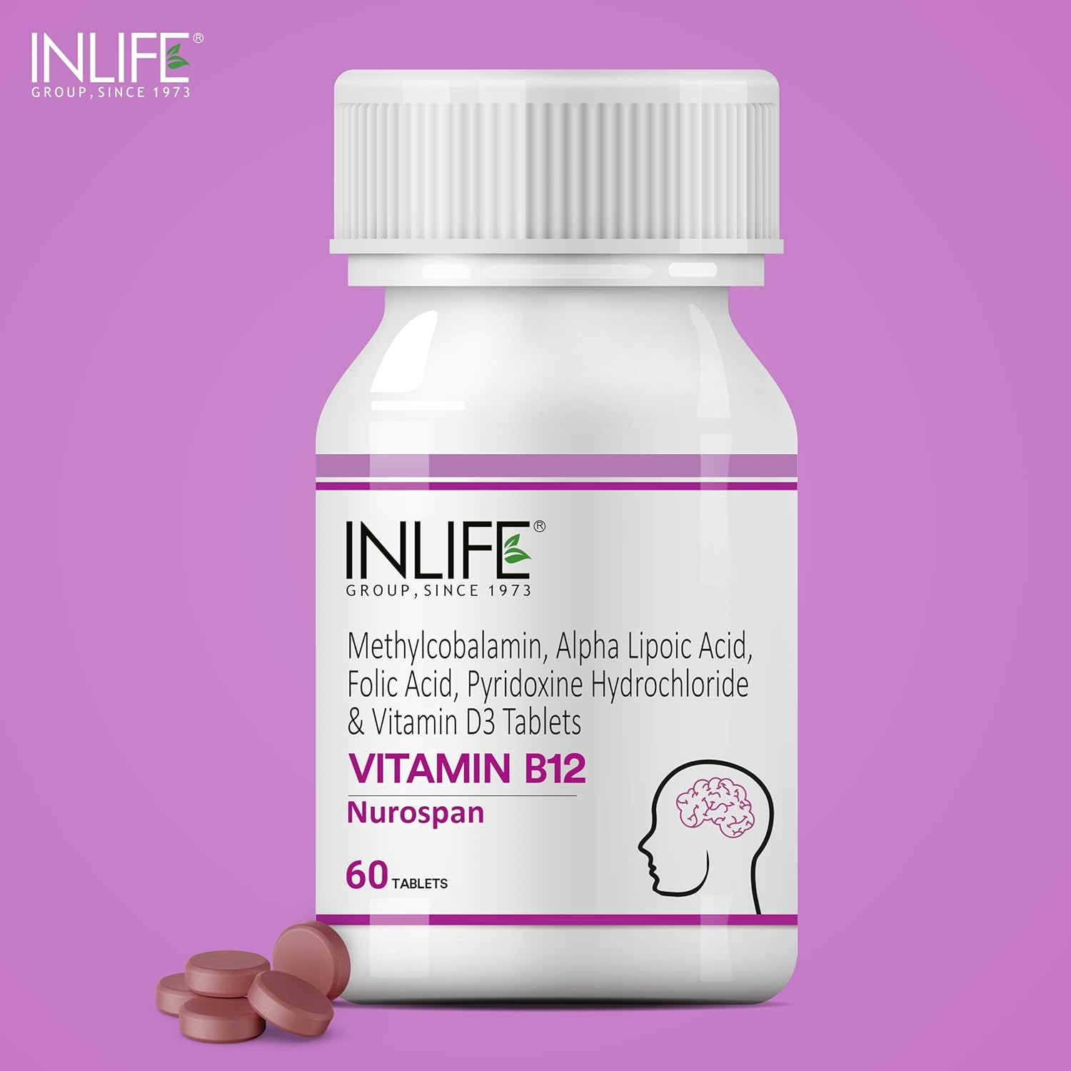 INLIFE Vitamin B12 (Methylcobalamin) 1500mcg Supplement with ALA, Folic Acid, Vitamin D3 | Nerve and Brain Health for Men & Women â€“ 60 Tablets(Pack Of 1, 60)