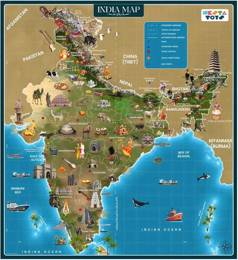 Nesta Toys Floor Puzzle & Game India Map, Jigsaw & Toddler Puzzles, Educational Toy, Gifts for Boys & Girls Ages 3, 4, 5, 6, 7 | Geography for Kids