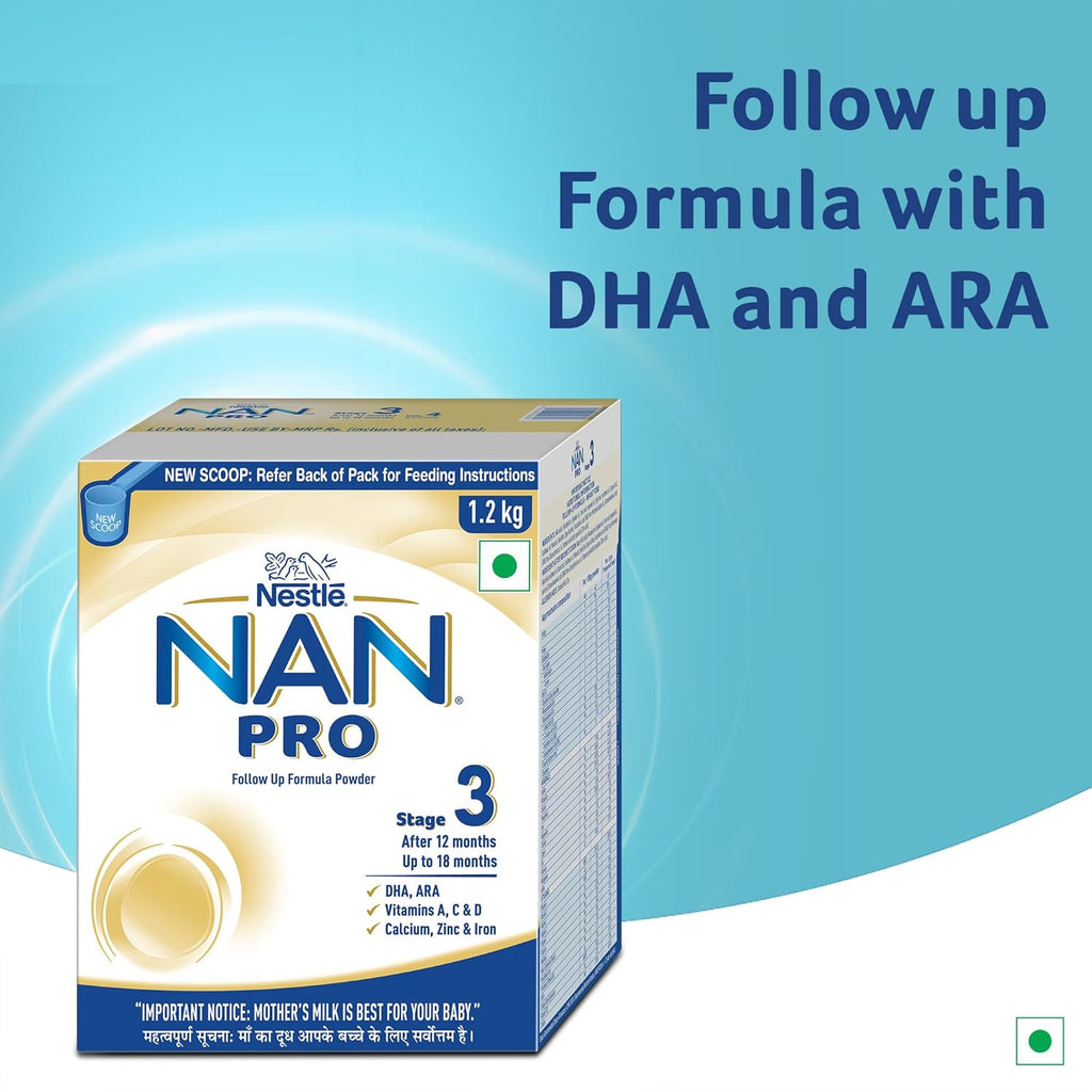 NestlÃ© NAN PRO 3 Follow-Up Formula-Powder After 12 months, Up to 18 months, Stage 3, 1.2 Kg, 3 x 400g Pouch in Box