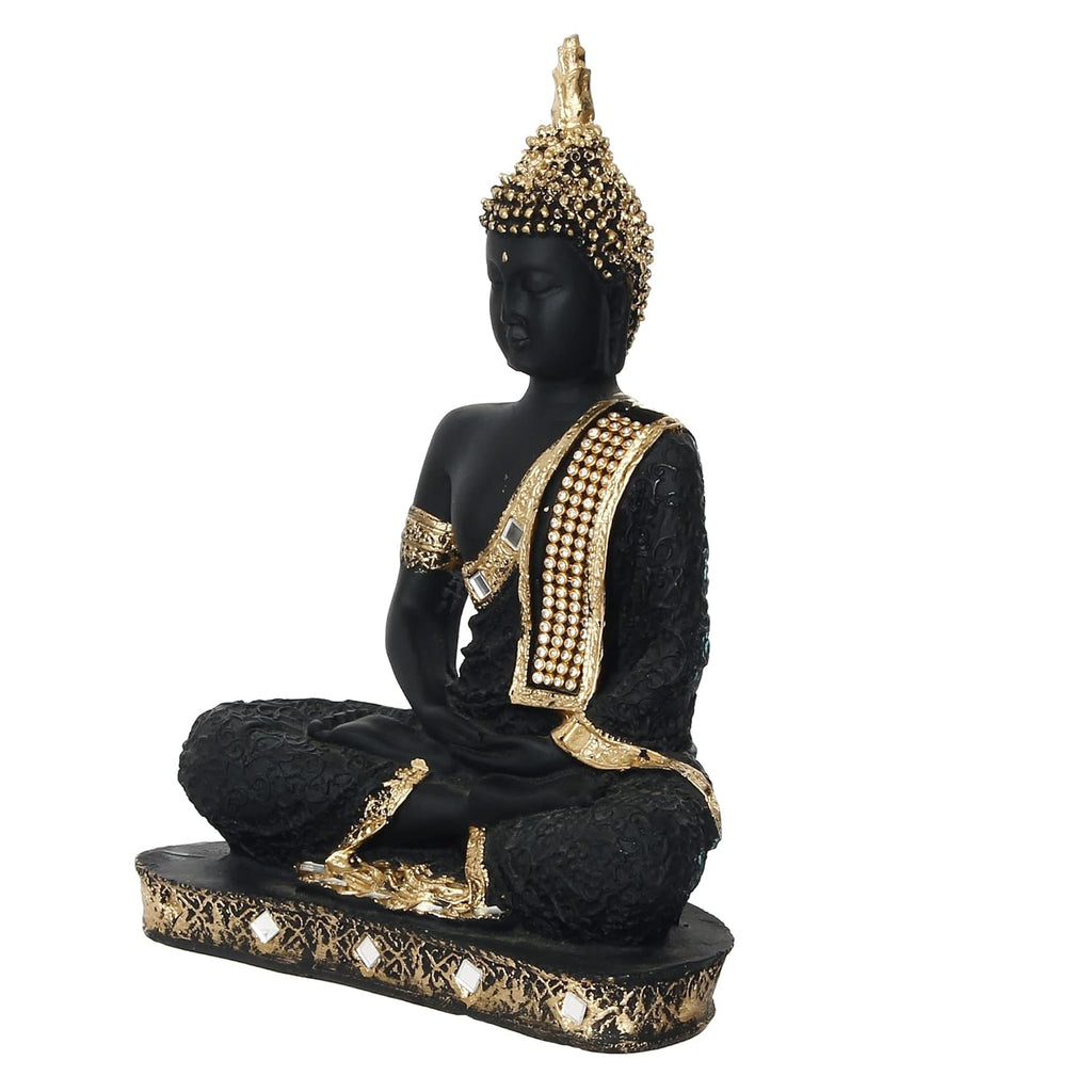 Ecraftindia Golden Black Resin Handcrafted Meditating Lord Buddha Idol for Home Decor