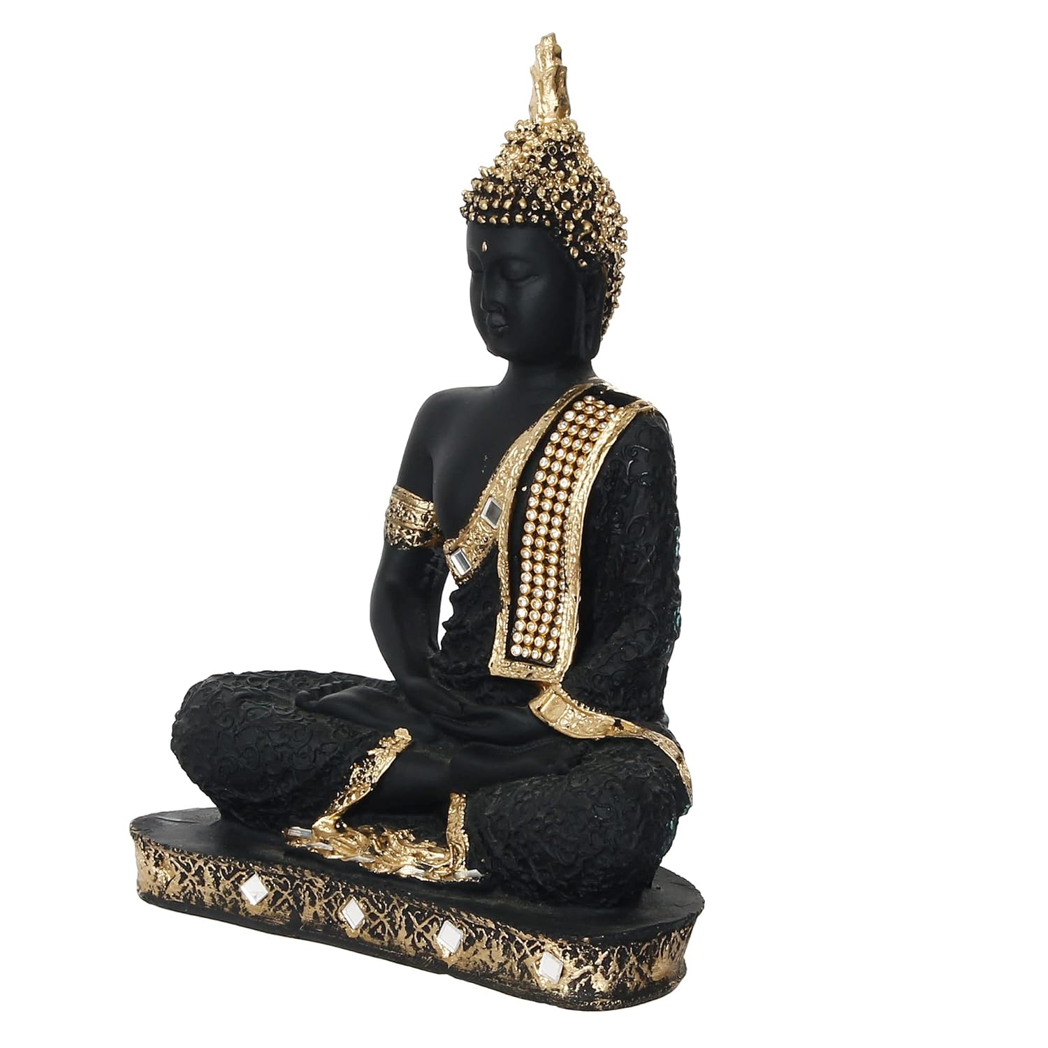 Ecraftindia Golden Black Resin Handcrafted Meditating Lord Buddha Idol for Home Decor