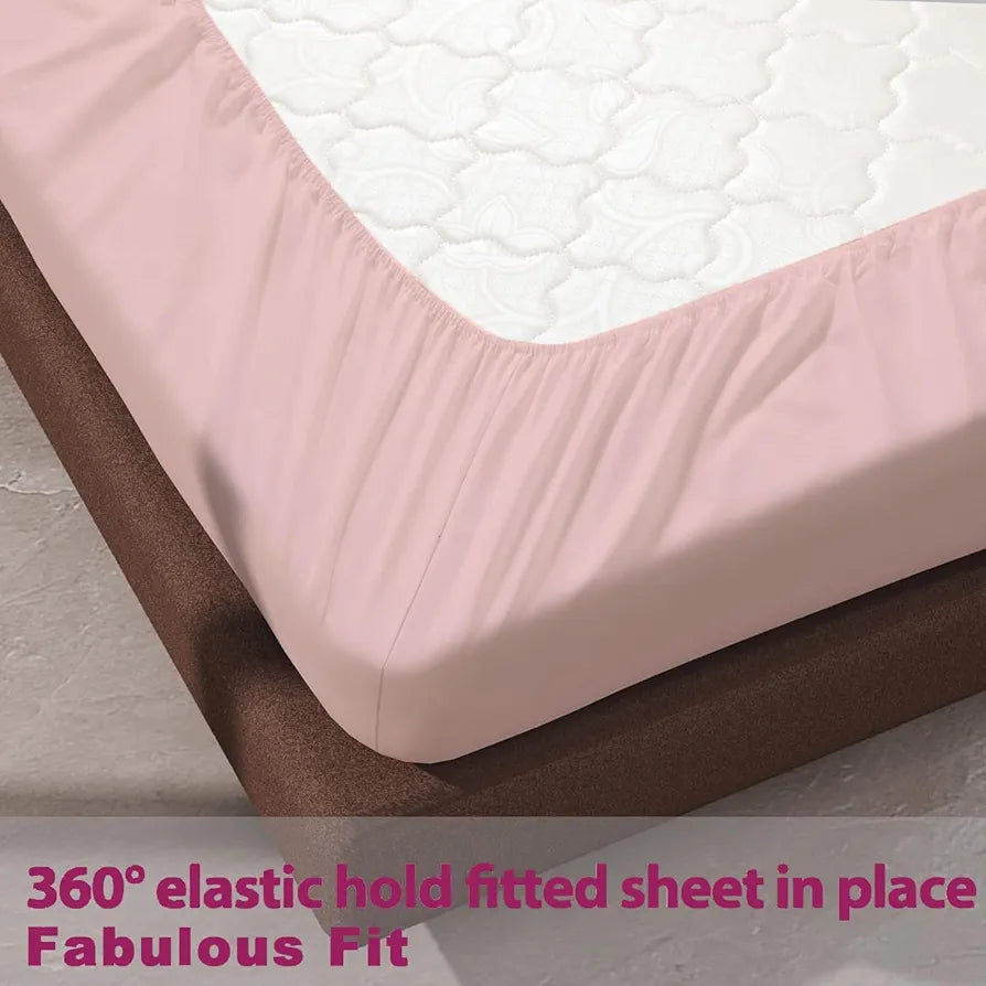 Trance Home Linen 100% Cotton 78x72 inch King Elastic Fitted Bedsheet 400TC Soft Durable Plain Fitted Elastic Bed Sheet with 2 Pillow Covers Colour Blush Peach