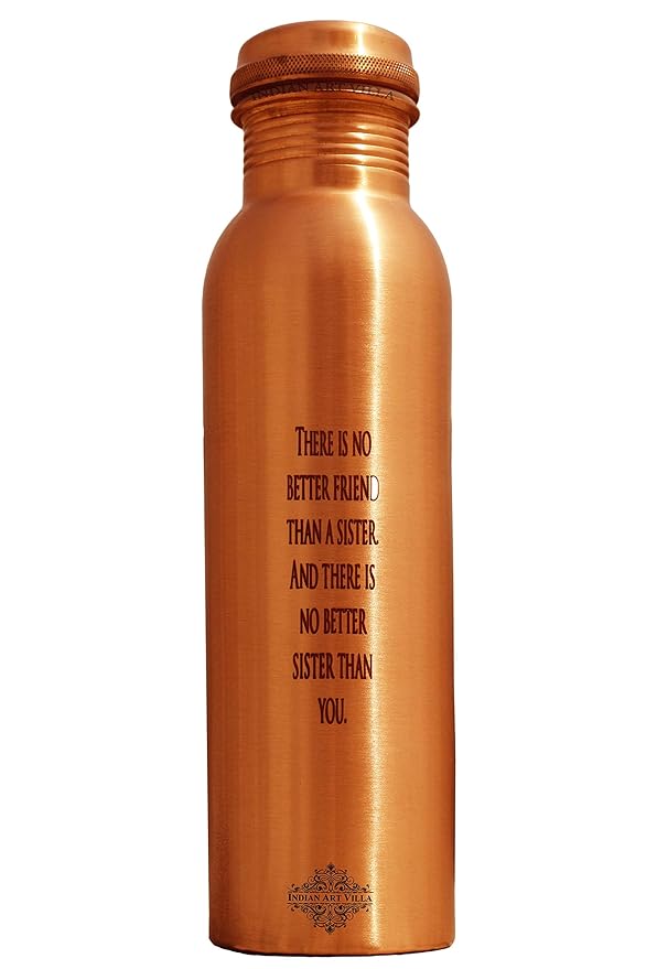 Indian Art Villa Pure copper bottles 1 litre Engraved Lacquer Coated