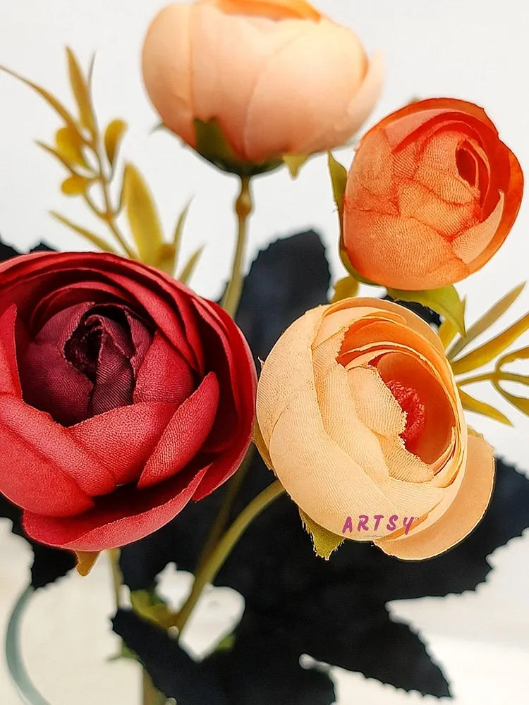 Artificial Flowers for Home Decoration Dry Peony Rose Flower Bunc Without Vase Pack of 2 Piece 6 Branches Each Peach