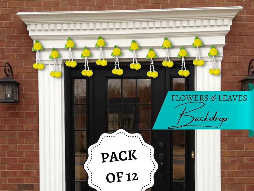 Plastic Artificial Flowers And Leaves Decoration Pack of 12 - Yellow & Green