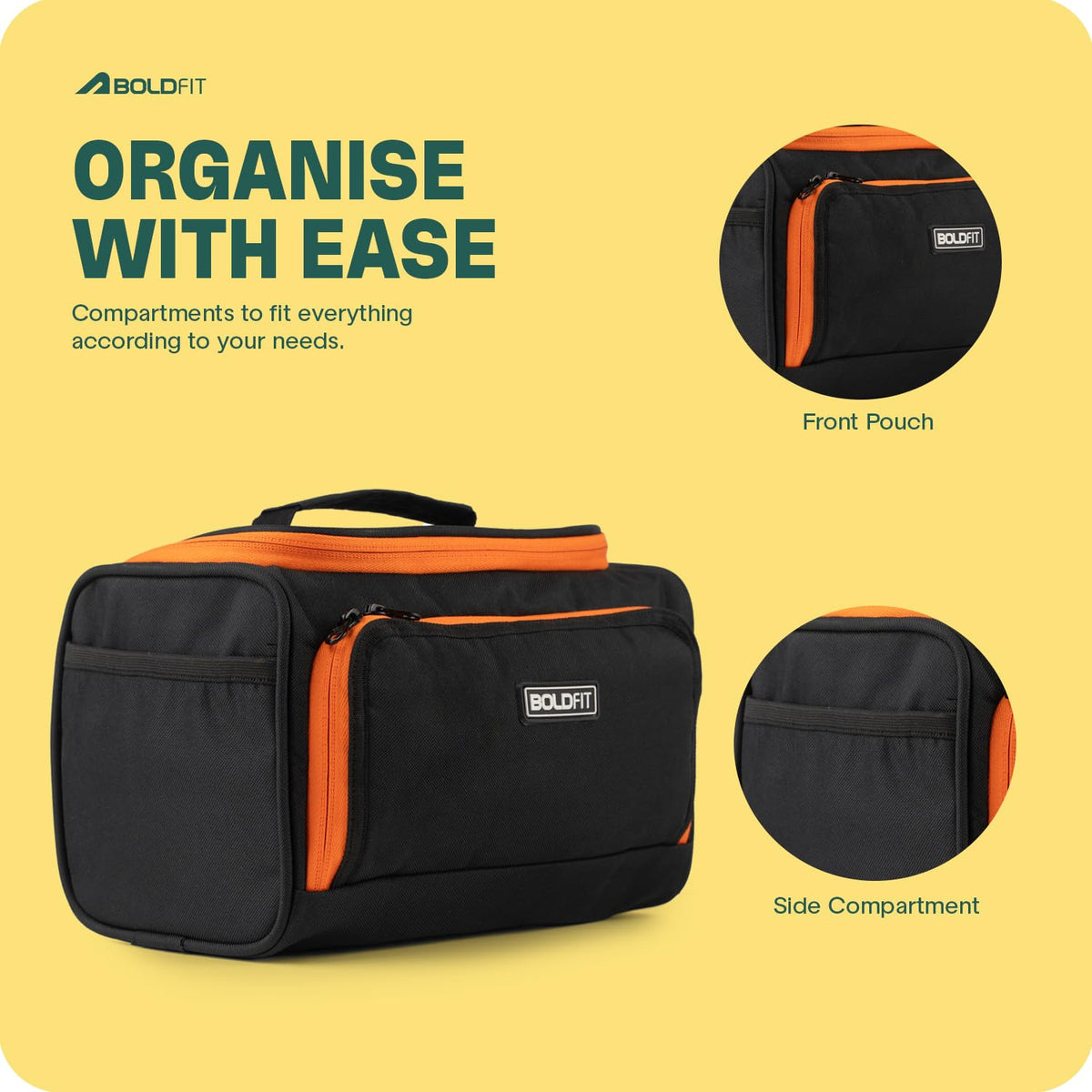 Boldfit Toiletry Bag,Spacious Toiletries Organiser with Multiple Compartments,Compact Gym, Travel Toiletry Pouch for Men & Women,Cosmetic & Grooming Storage Kit for Luggage with Zipper Closure,Black