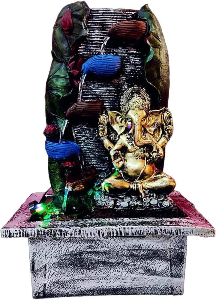 Alila Big Ganesha with Diya LED Waterfall Water Fountain for Home Decor Living Room 23 inches 57cm