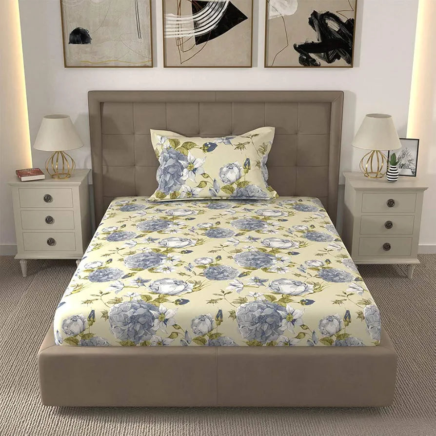 Layers Tuscany Repeat Cotton 104 TC Single Bedsheet Set Light Blue