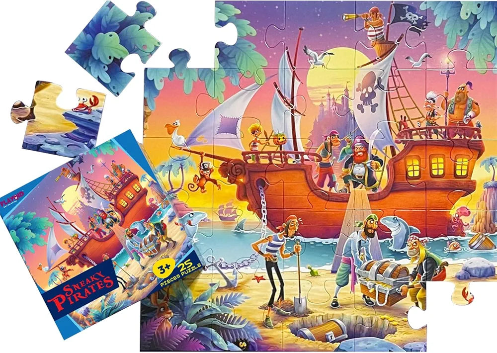 Playqid Pirate Ship Jigsaw Puzzle for Kids, 25 Giant Pieces Treasure Hunt Floor Puzzle for Ages 2-4, Educational Toy for Toddlers