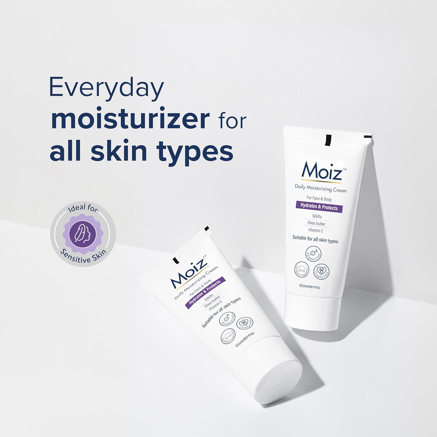 Moiz Daily Moisturizing Cream for Face & Body | Formulated with 9 Moisturizers | Suitable for Sensitive Skin | Paraben free & Cruelty free-50g