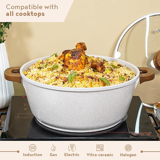 Bergner Naturally Die Cast Nonstick 28 Cm Casserole With Glass Lid | 5.5 Litres