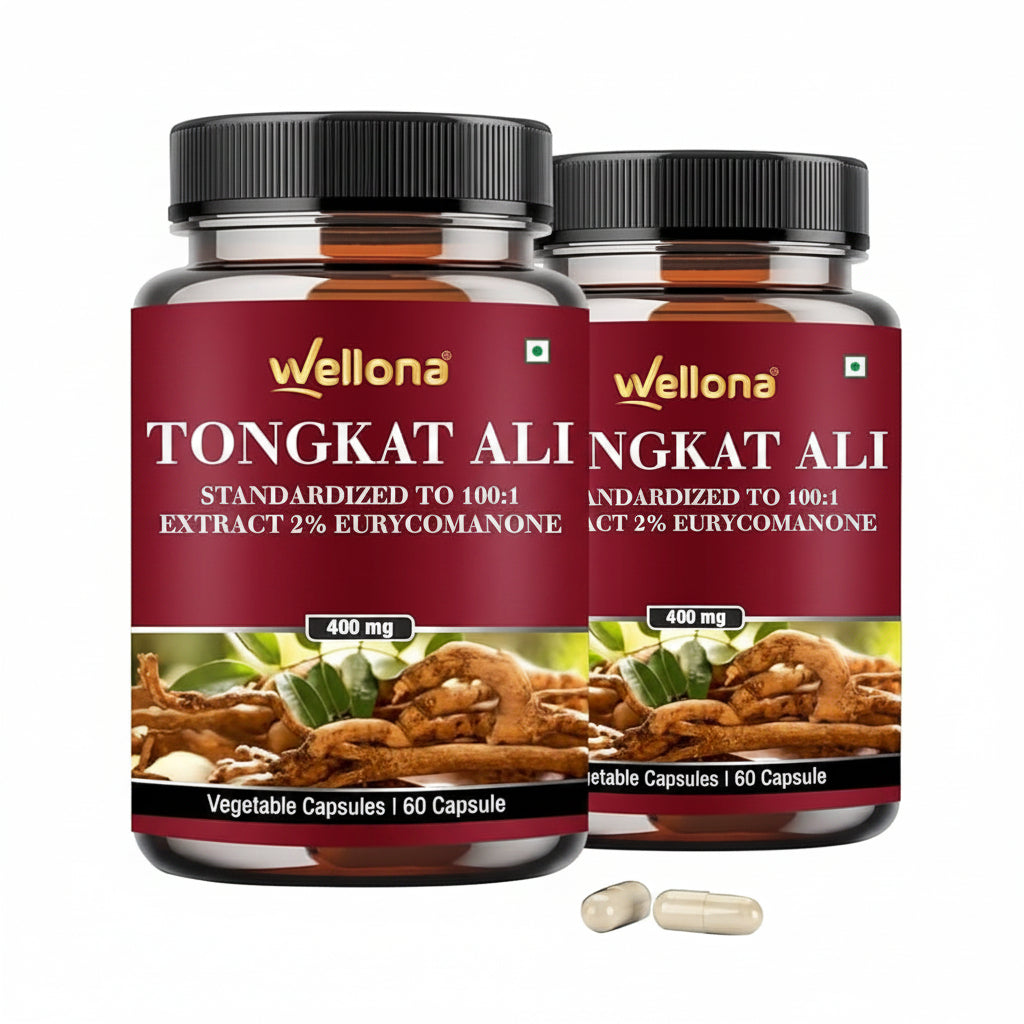 Wellona Tongkat Ali Supplement Root Extract 400mg - 60 caps Each (Pack of 2)