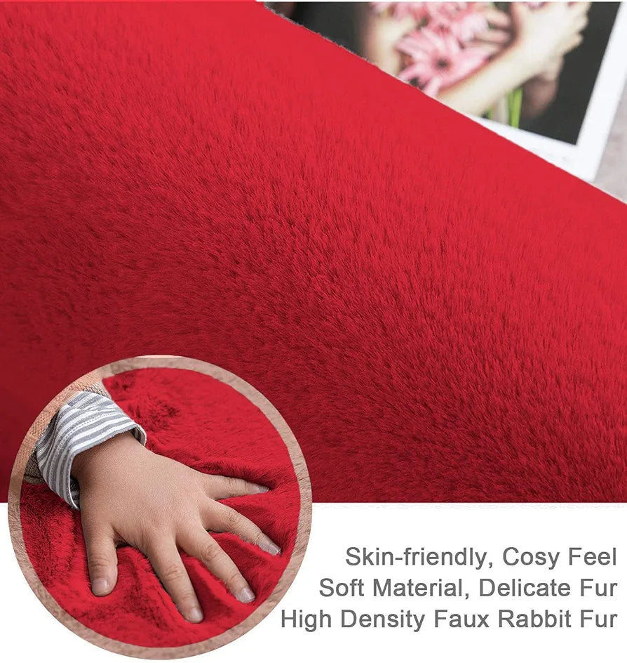 Luxe Home International Rectangular Bath Mat Super Soft Anti Skid Rabbit Fur Mats 40X60 Cm Colour Maroon