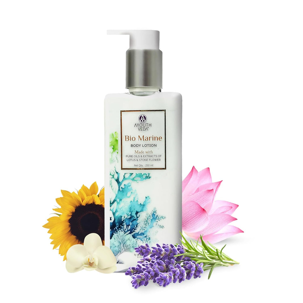 Ayouthveda Bio Marine Body Lotion with Lotus & Stone Flower, Deeply Hydrating, Non-Greasy Formula, Natural & Ayurvedic, 250ml