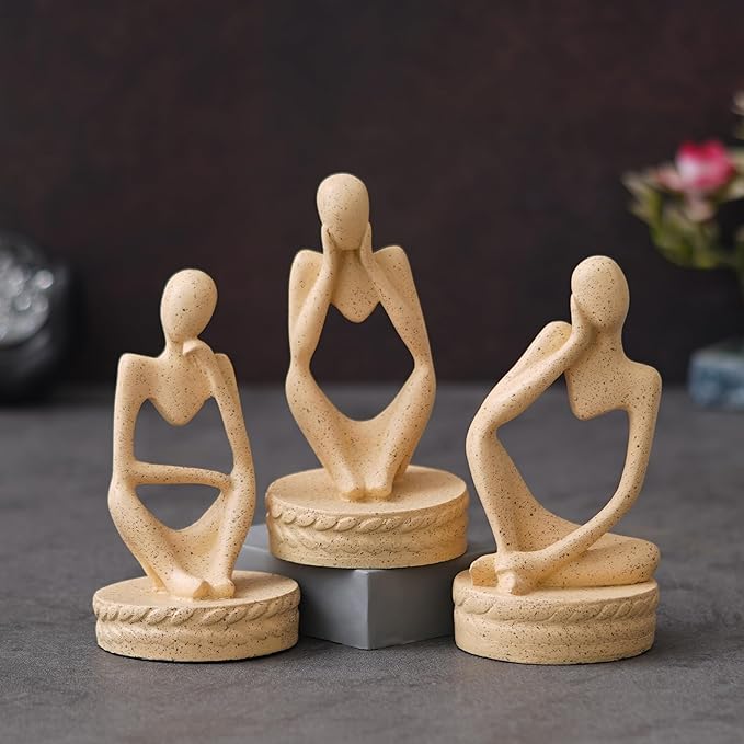 Ecraftindia Set of 3 Brown Polyresin Minimalist Sitting Human Figurines Decorative Showpiece