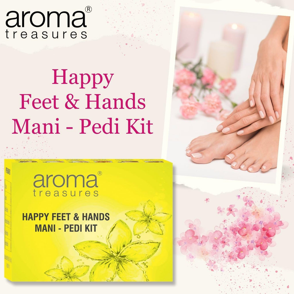Aroma Treasures Happy Feet & Hands Manicure Pedicure Kit (33g/ml) | One-Time Use | Enriched with Pure Essential Oils | Natural Care for Soft & Refreshed Skin