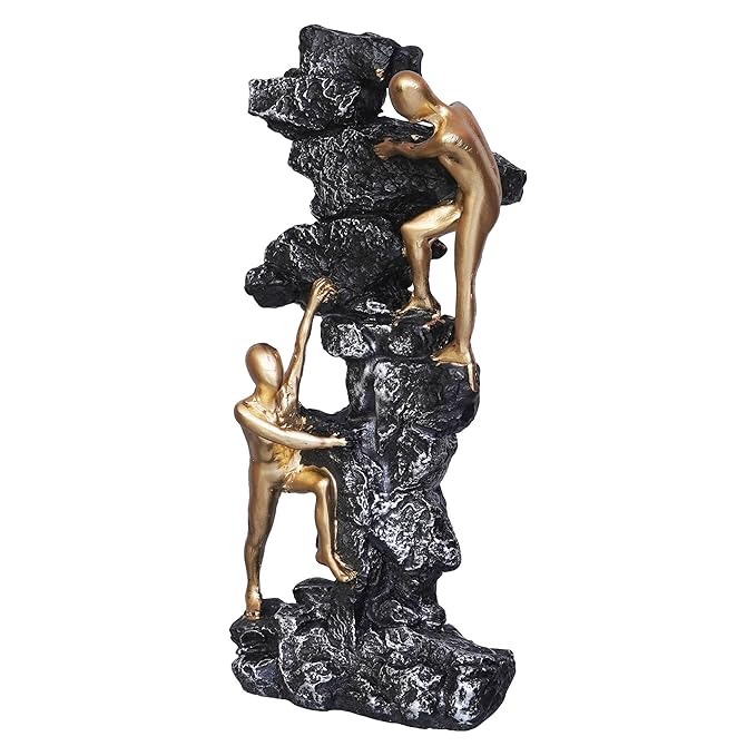 Ecraftindia 2 Men Climbing on Rock Mountain Climbers Human Figurine Decorative Showpiece