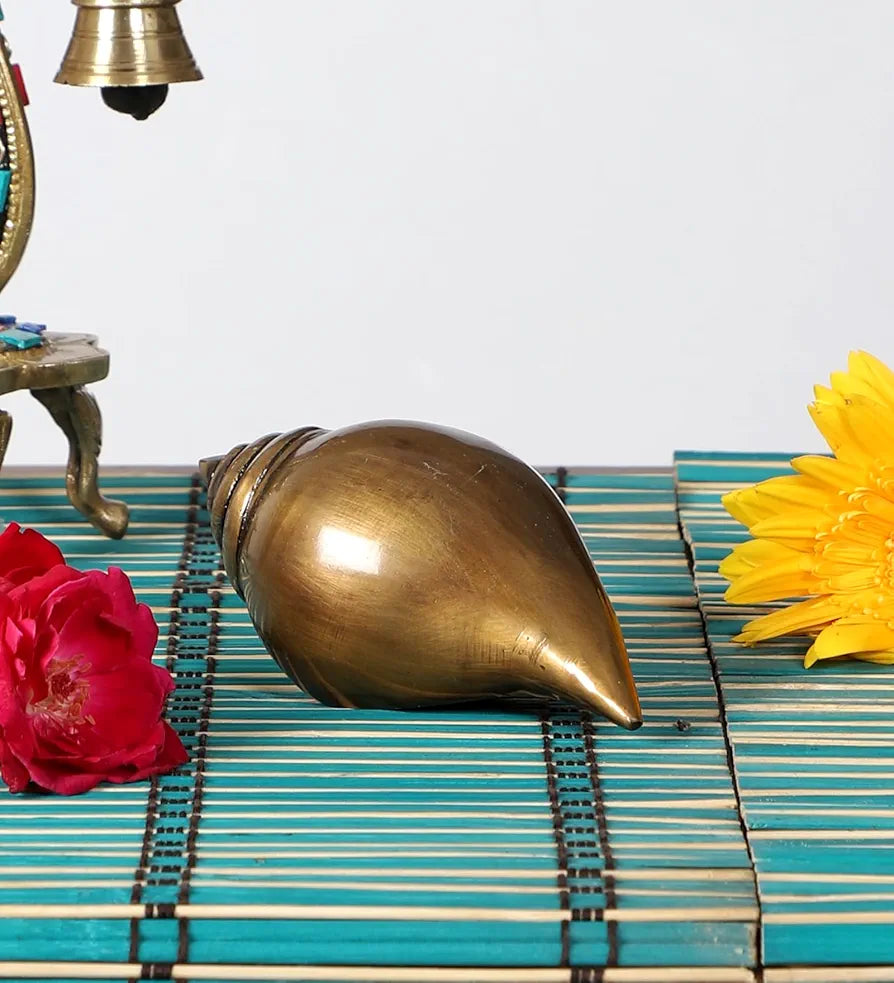 Two Moustaches Brass Decorative Shankh Showpiece Brass