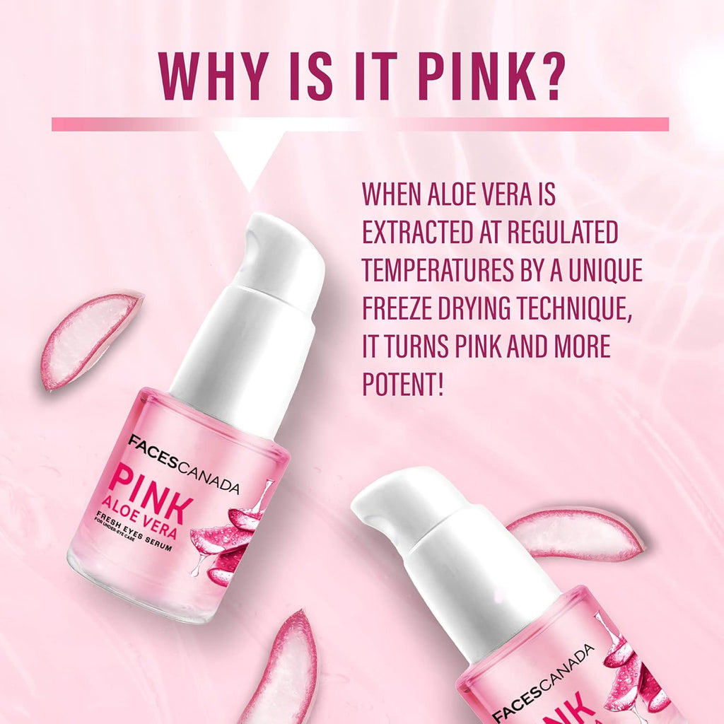 FACESCANADA Pink Aloe Vera Fresh Eyes Serum For Under-Eye Care, 15ml | Squalene, Witch Hazel & Quinoa Extracts | Anti-Ageing, Brightening & Intense Hydration | Helps Reduce Puffy Eyes & Dark Circles