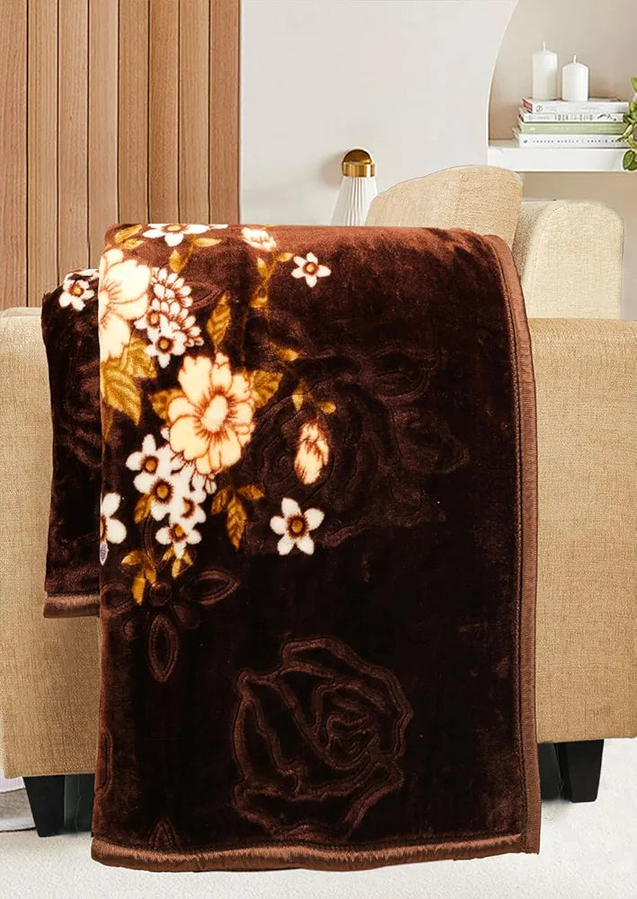 Homekart Super Soft Double Bed Blanket for Heavy Winter Single Ply Mink Blanket King Size Dark Brown and Beige