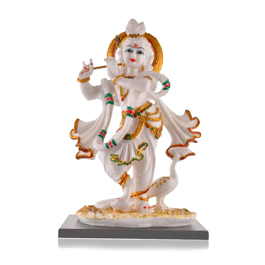 CraftVatika Krishna Playing Flute Standing Idol Statue Marble Dust Krishana Dancing Krishna Ji