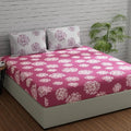 Huesland by Ahmedabad Cotton 144 TC Bedsheet for King Size Bed with 2 Pillow Covers | Mauve & White