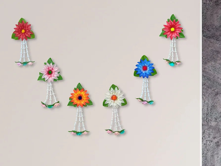 Artificial Flowers and Leaves Decoration Pack of 6 - Multicolour Flowers
