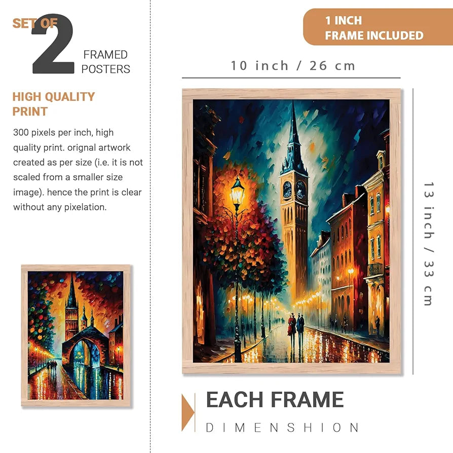 Kotart Premium Digital Painting with Frame for Home Decoration Iconic City Painting Pack of 2 Design01