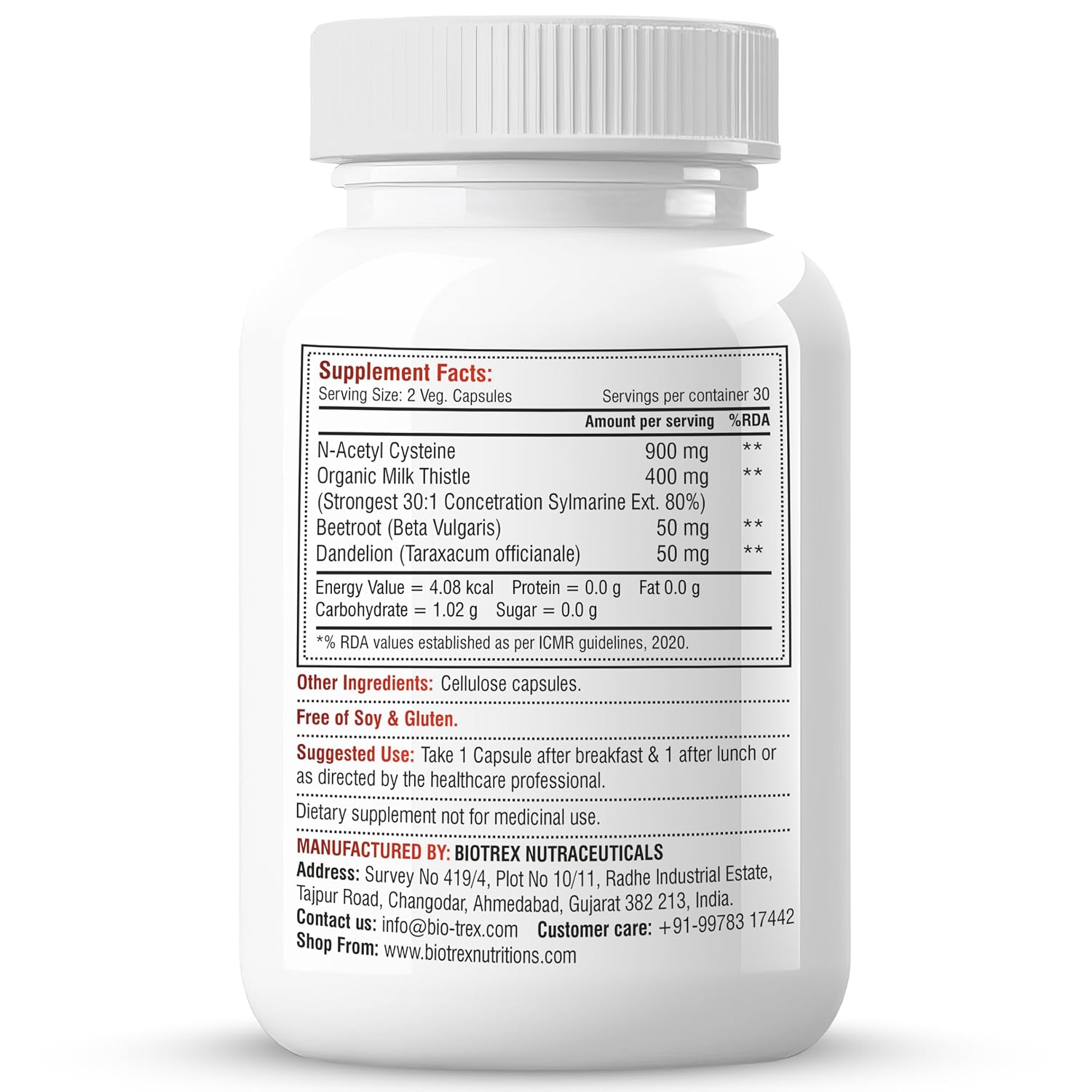 Biotrex Nutraceuticals Liver Detox 1400mg | Milk Thistle (85% Silymarin) with N Acetyl Cysteine | Hepatoprotective | Supports Fatty Liver Protection | Metabolic Balance | Natural Formula - 60 Veg Capsules