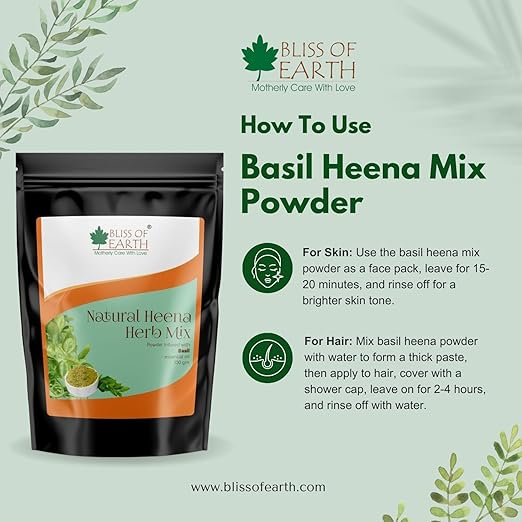 Bliss of Earth Natural Heena Herb Mix For Hair Basil Blended Color - 100 gms