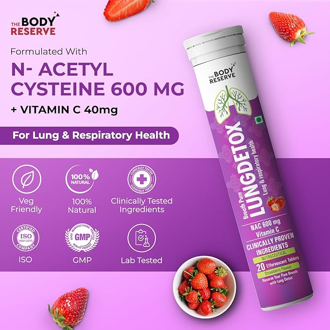 The Body Reserve Lung Detox Effervescent Tablets Strawberry Flavour - 20 tabs