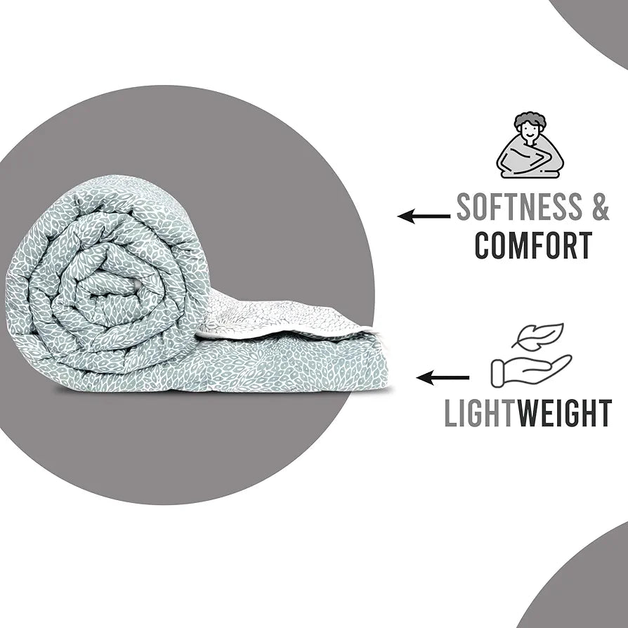Divine Casa Microfibre All Weather Lightweight 120 GSM Printed Reversible Single Bed Size Quilt Comforter Blanket TC - 120 Colour Silvery and White