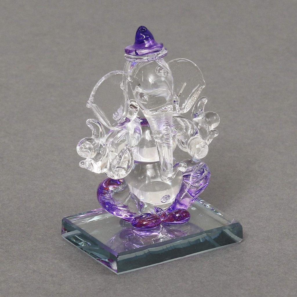 Ecraftindia Purple and Transparent Double Sided Crystal Car Ganesha Showpiece