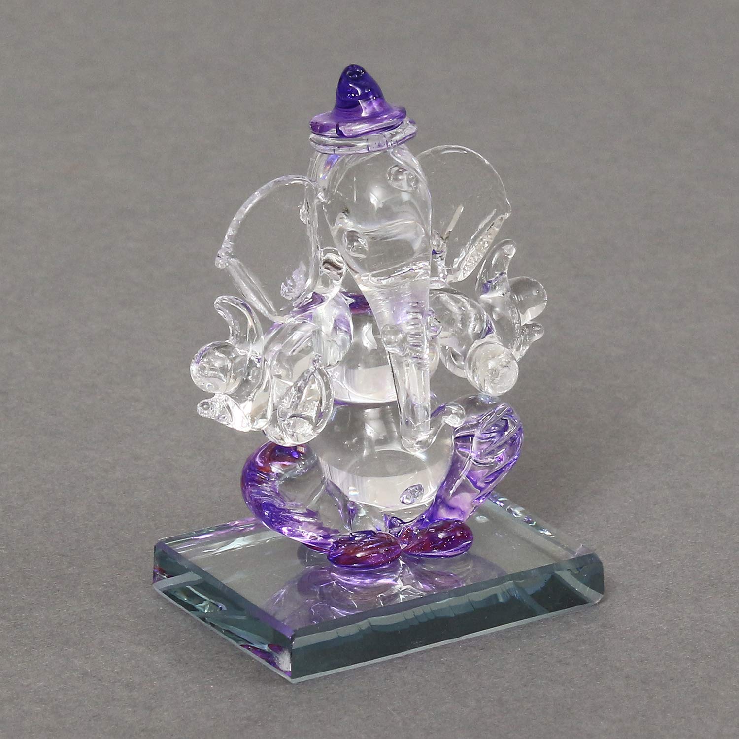 Ecraftindia Purple and Transparent Double Sided Crystal Car Ganesha Showpiece