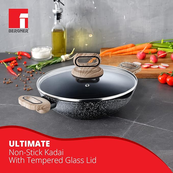 Bergner Ultimate Non-stick Kadai With Glass Lid | 24 Cm | 2 Litres