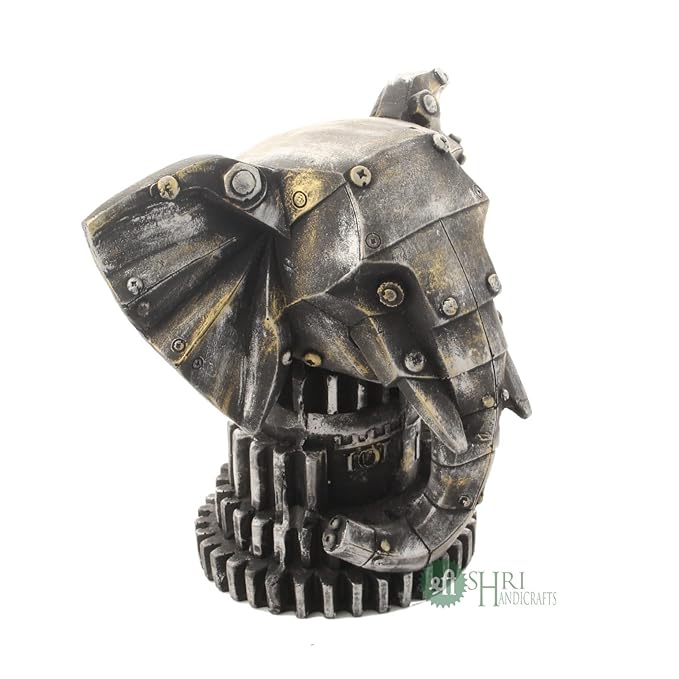 Indicast- Resin 7" Inch Elephant Face Statue Animal Figurines Handcrafted Decorative Showpiece Idol for Home and Office
