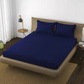 Trance Home Linen 100% Cotton 78x72 inch King Elastic Fitted Bedsheet 400 Thread Count Premium Bedsheet with 2 Pillow Covers Colour Navy Blue