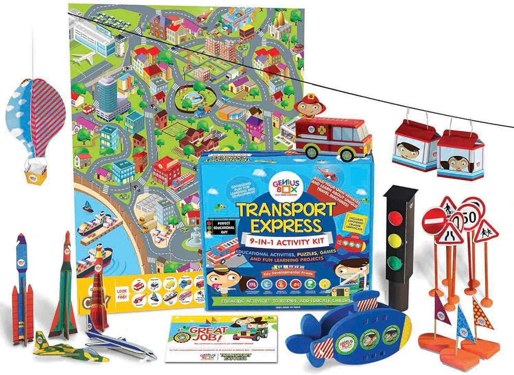 Genius Box Play some Learning Transport Express Activity Kit,Paper,Multicolor  30 Activity Kit