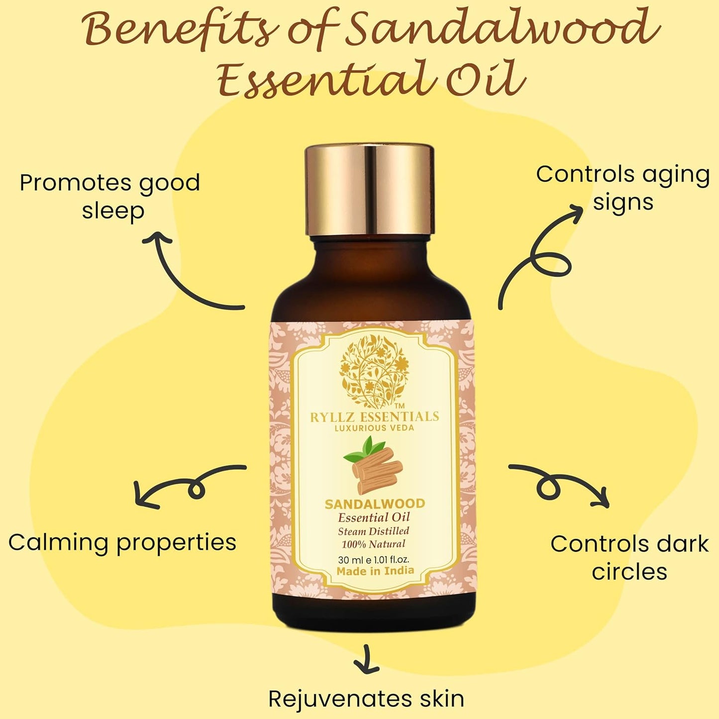 Ryllz Essentials Sandalwood Essential Oil With Glass Dropper - 30 ml