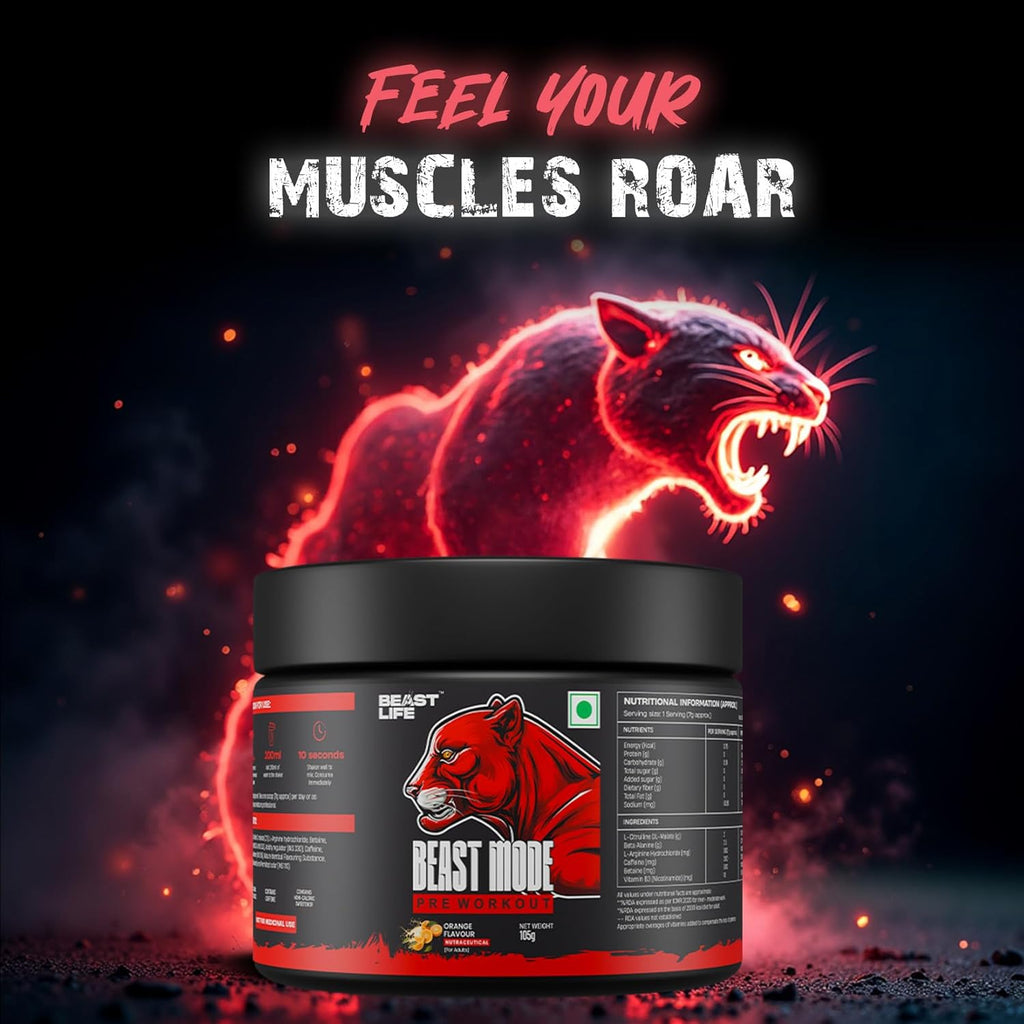 Beastlife Pre-Workout | 105 gm | Orange Flavor | Boosts Pump & Energy | Speeds Up Recovery | 2000 mg Citrulline | 2500 mg Beta-Alanine | 200 mg Caffeine | 500 mg Betaine