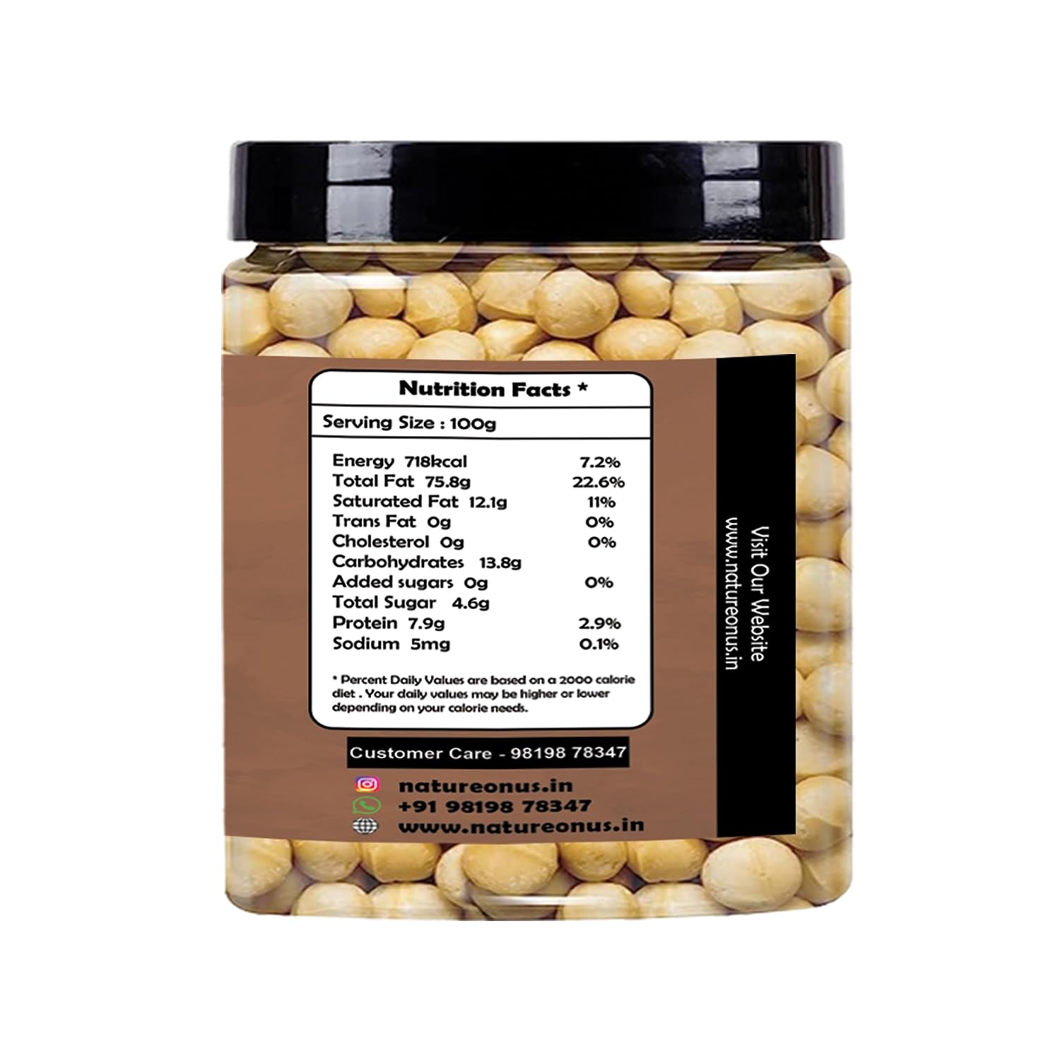 NatureOnus Macadamia Nuts 100gms | No Added Preservatives, Gluten-Free | Additive-Free Snack, Grade A, Crunchy, perfect for guilt-free snacking