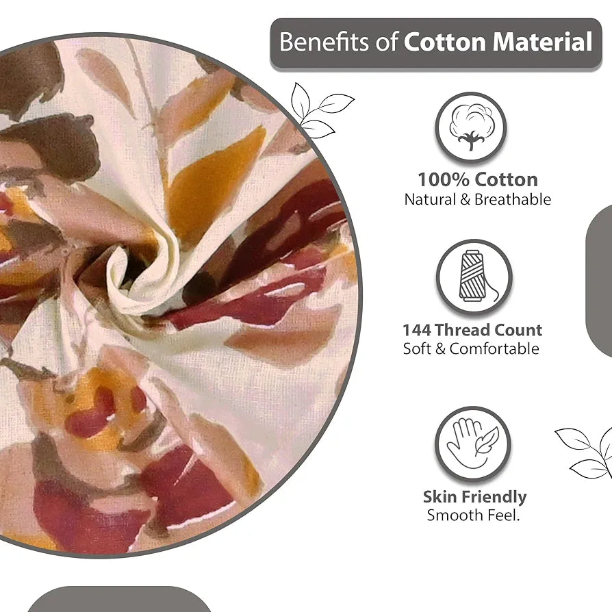 Divine Casa 144 TC 100% Pure Cotton Double Bed Bedsheet with 2 Pillow Covers Rose Blossom Colour Crimson Gold