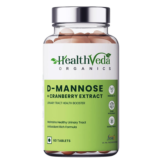 HEALTH VEDA ORGANICS PRIVATE LIMITED D-Mannose 500 mg + Cranberry Extract 200 mg | 60 Veg Tablets I Supports Kidney Health & Urinary Tract Infection