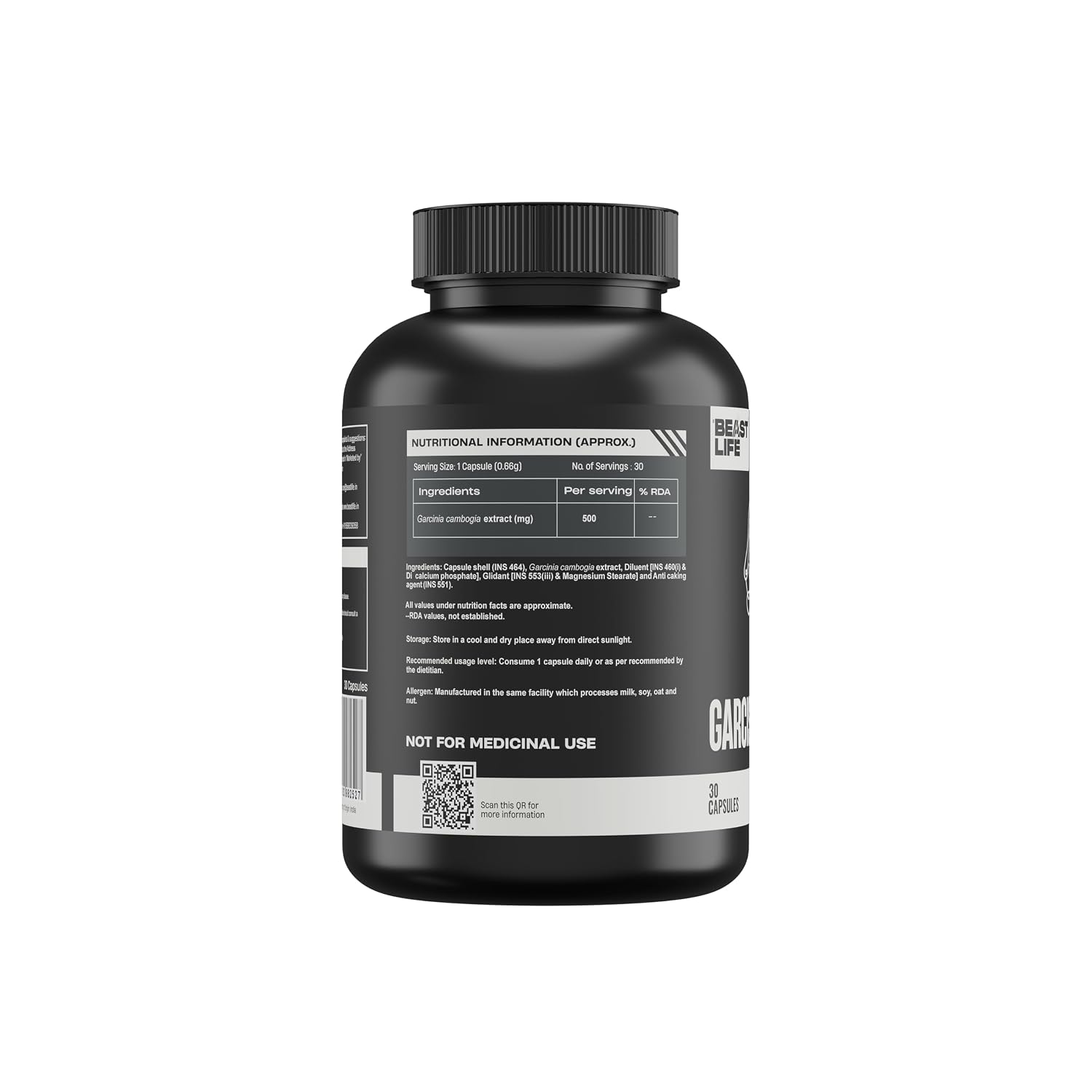 BeastLife GarciSlim Capsules | Garcinia Cambogia Fruit Extract | Support Healthy Weight Management | Helps Maintain Energy & Cholesterol Levels | 30 Capsules